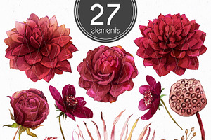 Burgundy Botanical Boho Clipart Set