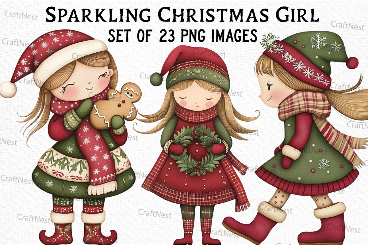 Sparkling Christmas Girl Clipart, an Illustration by Craft Nest (Photo 1 of 6)