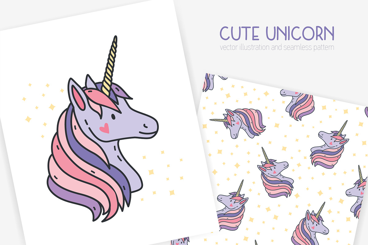 Cute unicorn heads seamless pattern, an Animal Illustration by Good Studio (Photo 1 of 4)