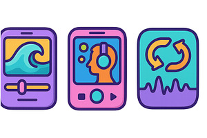 Digital icons representing audio, a Technology Illustration by ZinetroN
