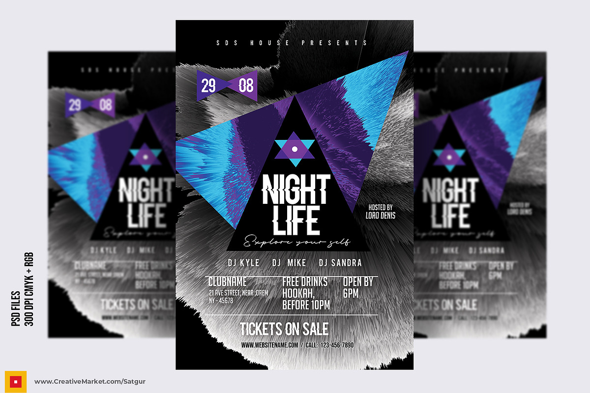 3 Abstract NightClub Party Flyers, a Flyer Template by Satgur Graphic Design (Photo 8 of 9)