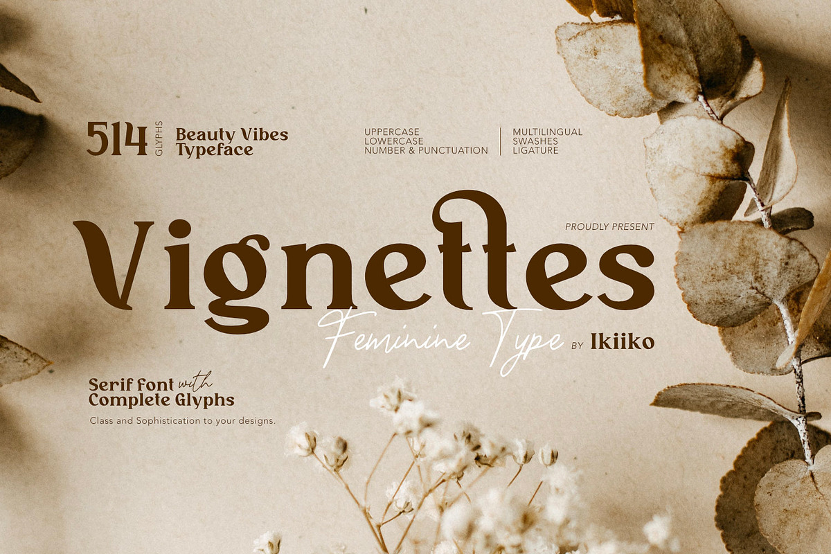 Vignettes - Feminine Type, a Serif Font by ikiiko (Photo 1 of 8)