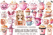 Watercolor Halloween Coffee Clipart, an Illustration by OK Design (Thumbnail 1 of 5)