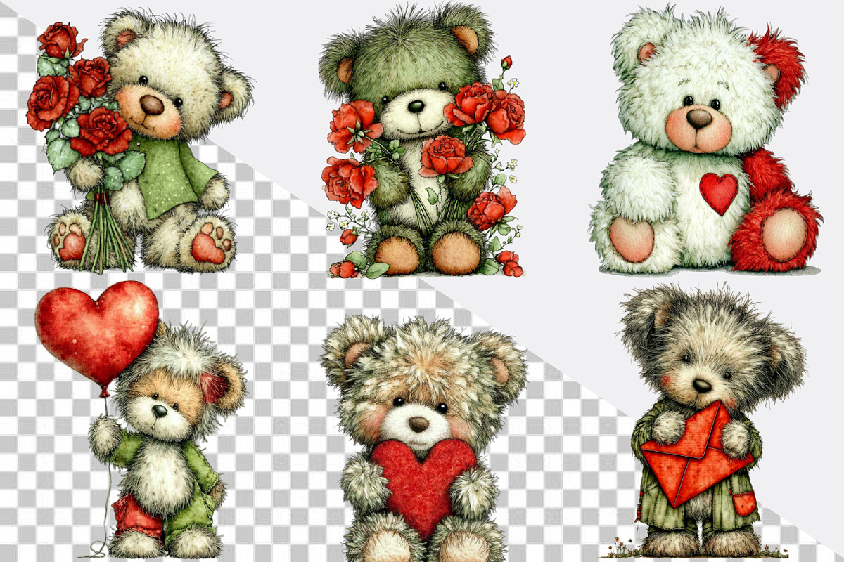 Whimsical Valentine Teddy Bear Clipa, an Illustration by SVGArt (Photo 2 of 8)