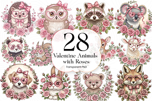 Valentine Animals with Roses PNG, an Animal Illustration by KennedyStudio