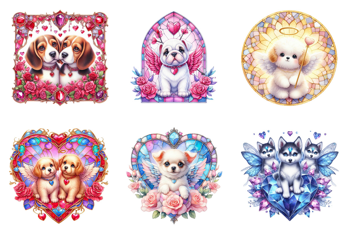 Stained Glass Valentine Fairy Dogs, an Illustration by SinaCreation (Photo 4 of 11)