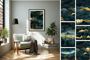 Blue Night Landscape Pattern Print