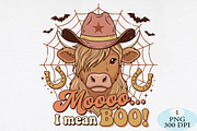 Moo I Mean Boo Highland Cow PNG, a Seasonal Illustration by Daily.Designs (Thumbnail 1 of 5)