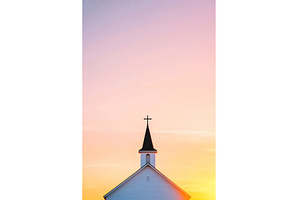 Sunset behind church steeple with, an Architecture Photo by Lermont51