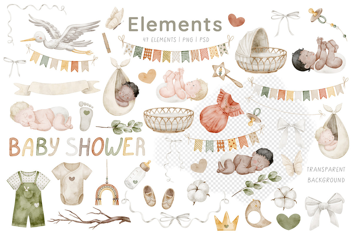 Eco Baby Shower Watercolor clipart, an Illustration by Alisles (Photo 2 of 15)