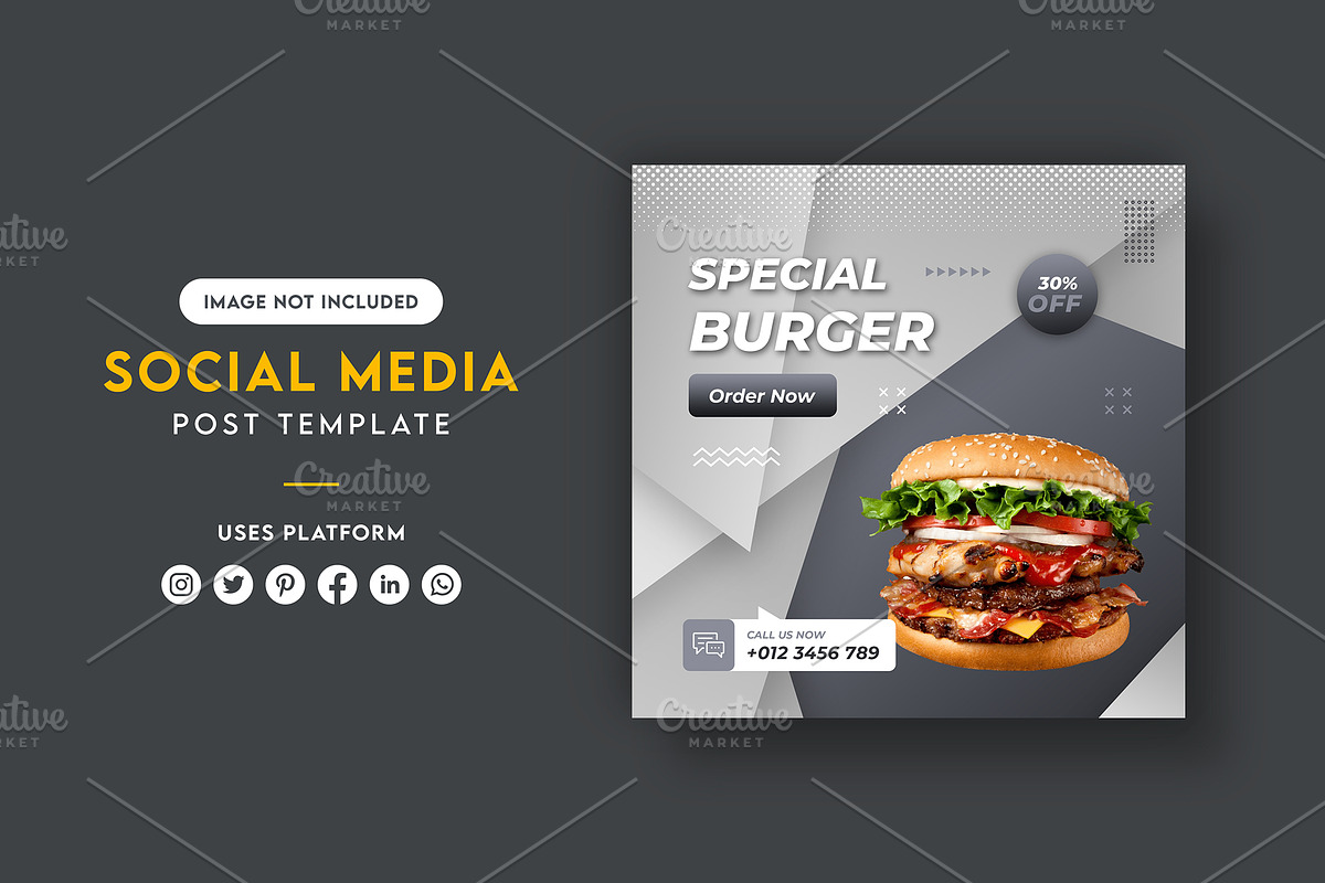 Burger Social Media Post Banner, a Social Media Template by mijli