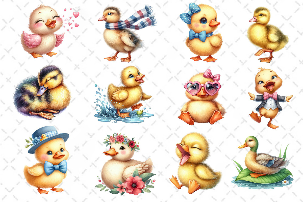 Watercolor Cute Little Ducks Clipart, an Illustration by Dream Creation (Photo 2 of 4)