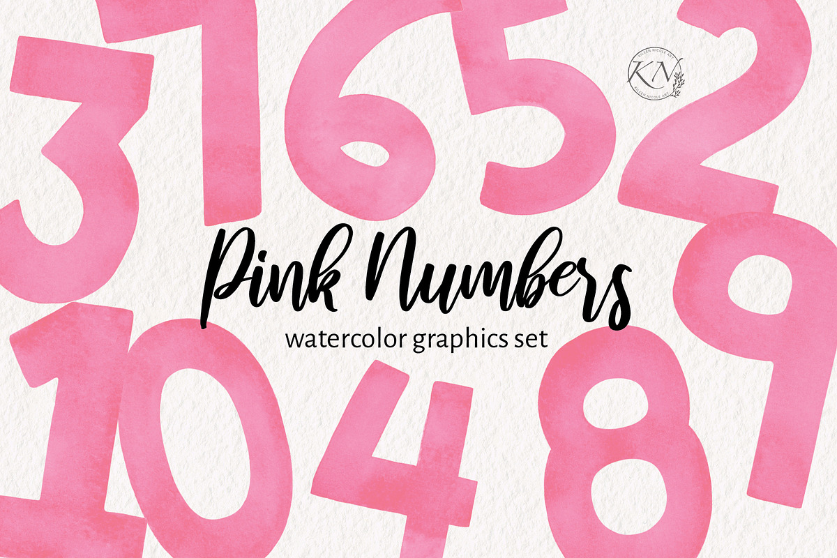 Pink Numbers Watercolor Graphics, an Illustration by Kileen Nicole Art (Photo 1 of 5)