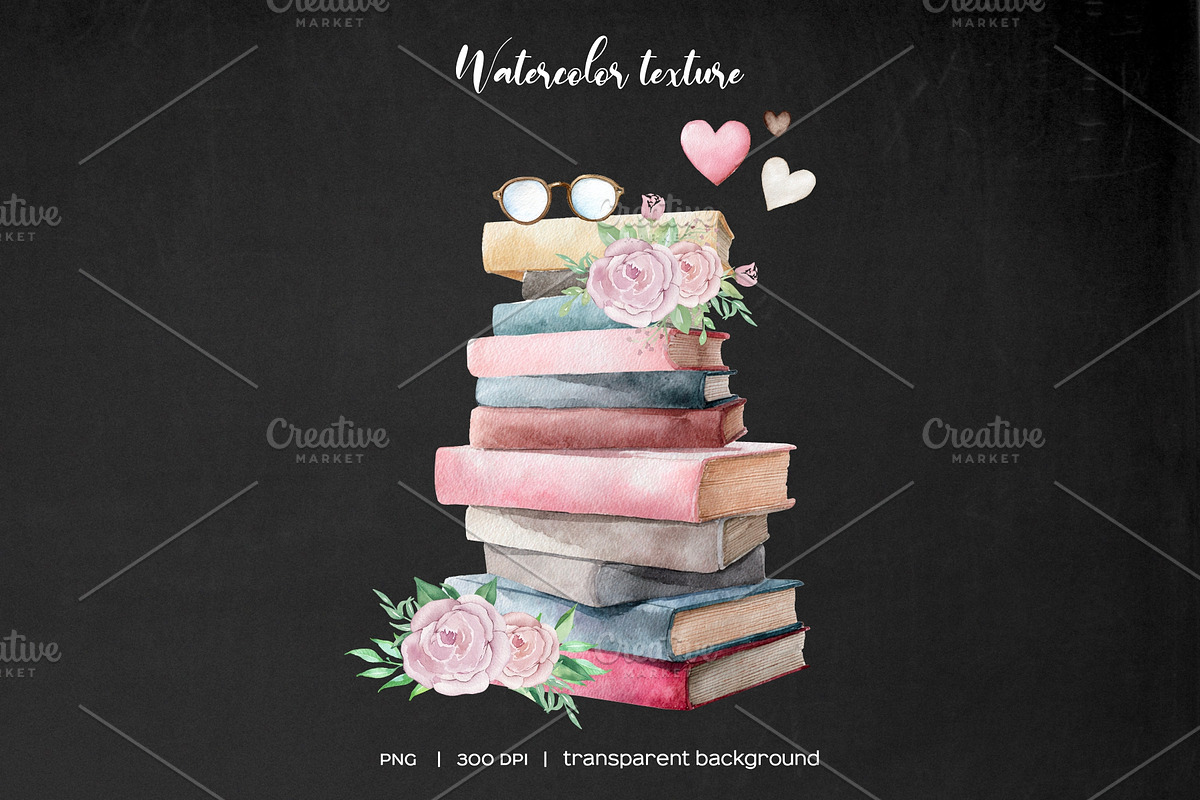 Watercolor book lover clipart, an Education Illustration by Art and Funny (Photo 11 of 12)