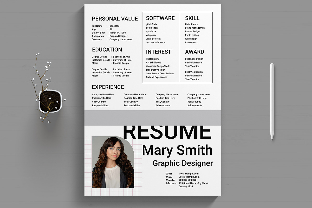 Graphic Designer Resume Template, a Stationery Template by MightyDesign (Photo 1 of 8)