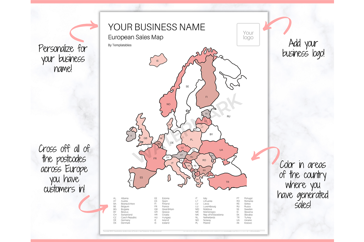 Europe Sales Map, EDITABLE Color In, a Stationery Template by Templatables (Photo 4 of 10)