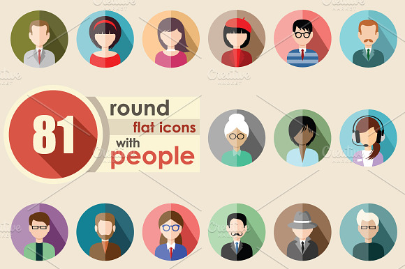Flat round icons with people preview 5