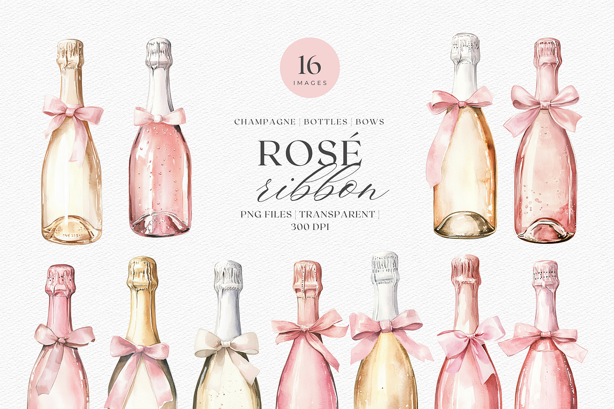 Romantic Pink Champagne & Bows, a Decorative Illustration by ThaismotaCreativeCo (Photo 1 of 6)