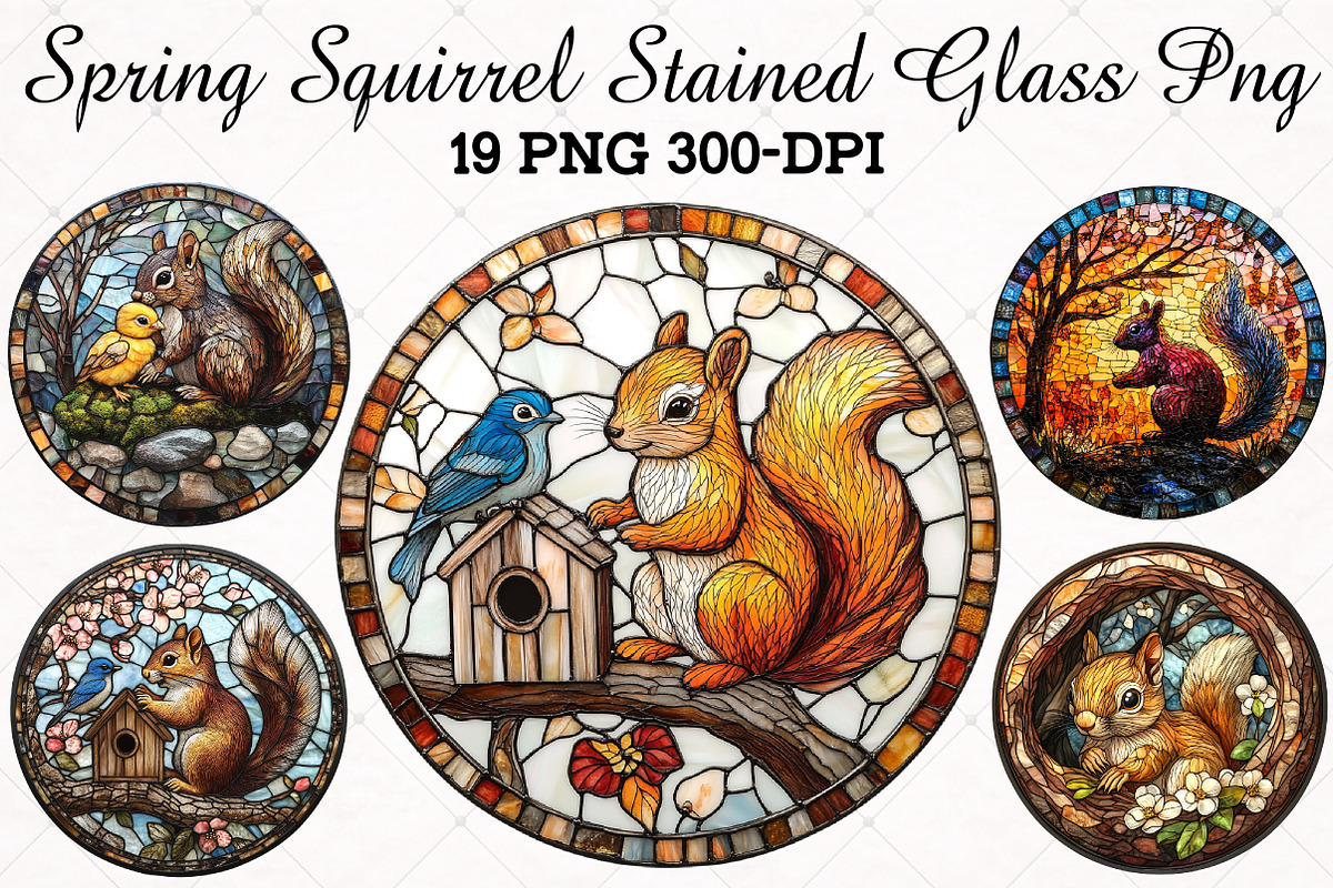 Spring Squirrel Stained Glass PNG, an Illustration by RobertsArt (Photo 1 of 5)
