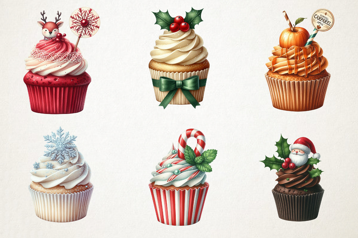 Christmas Cupcakes Vintage Clipart, an Illustration by RobertsArt (Photo 4 of 7)
