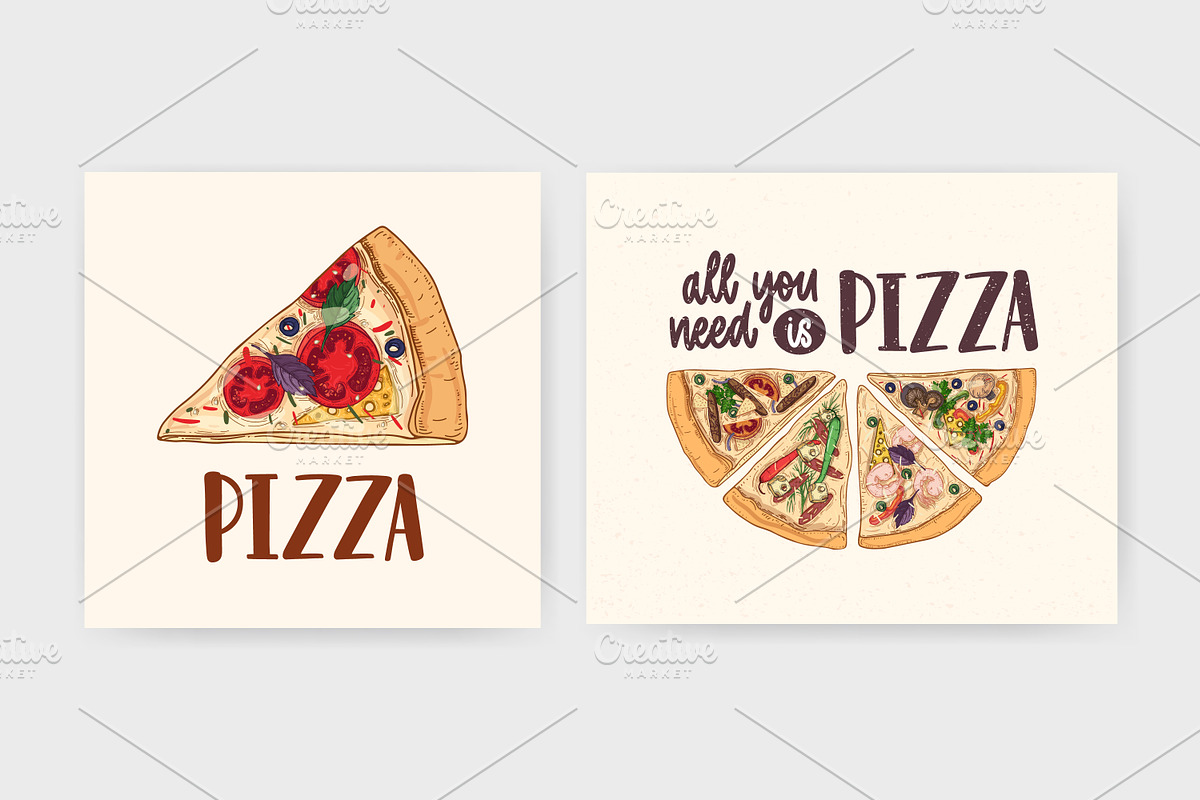Slices of different pizza types, a Food Illustration by Good Studio (Photo 3 of 19)