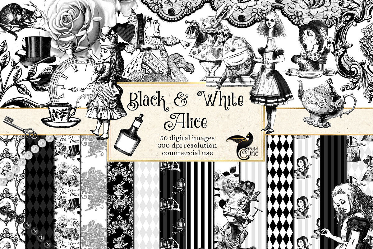 Black & White Alice Graphics, an Illustration by Digital Curio (Photo 1 of 8)