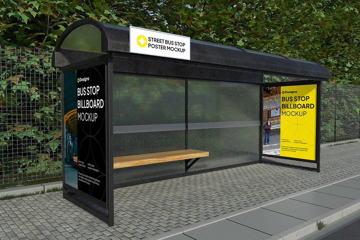 Bus Stop Billboard Mockup, an Advertising Mockup by Unerispace (Photo 3 of 5)