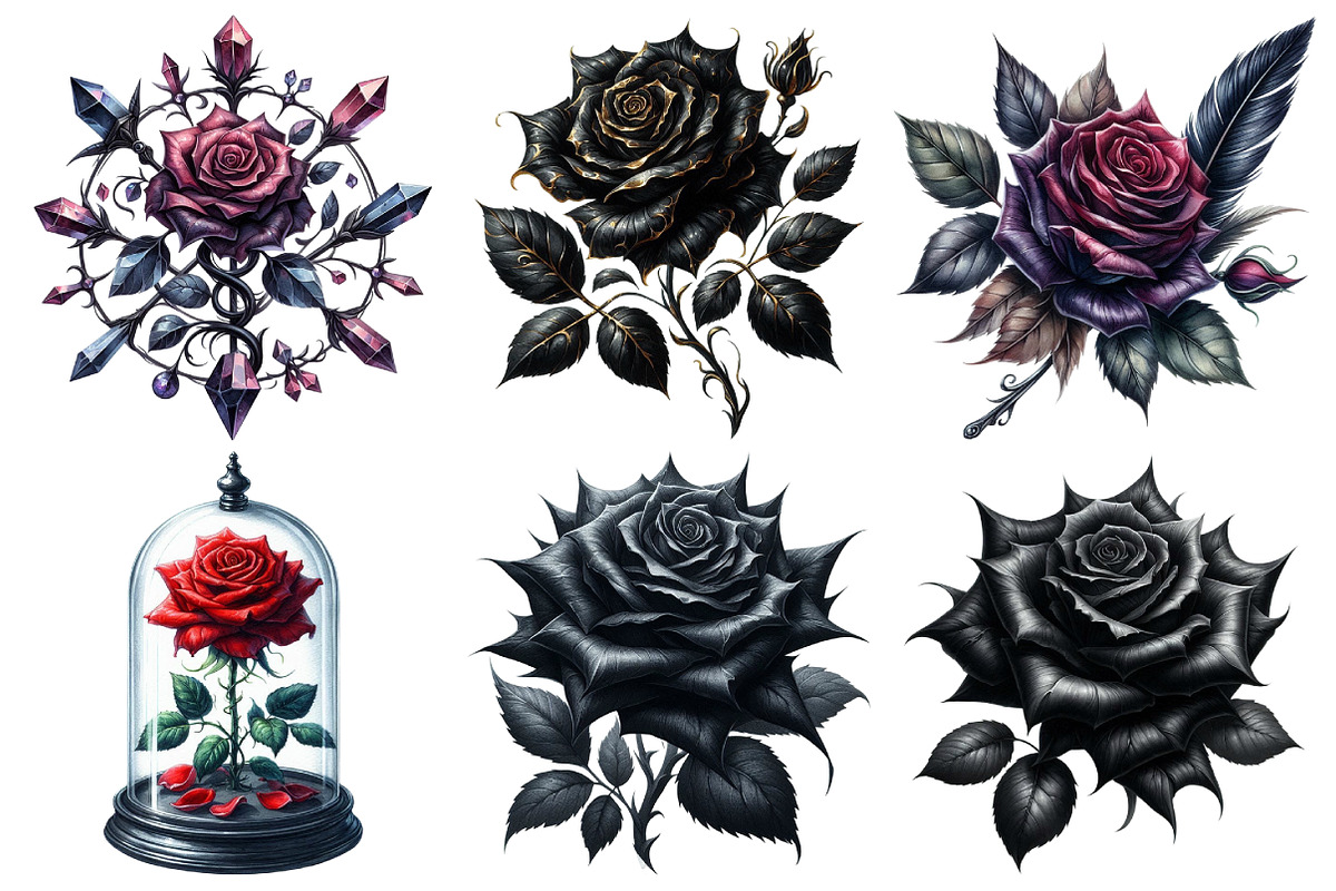 Gothic Roses Clipart Bundle, a Seasonal Illustration by Pixels.Craft (Photo 2 of 7)