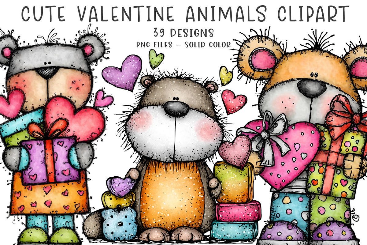 cute valentine animals clipart, an Illustration by CreationArt (Photo 1 of 5)