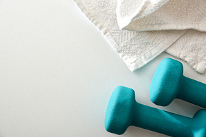 Neoprene Dumbbells with White Towel, a Sports & Recreation Photo by Davizro's Market
