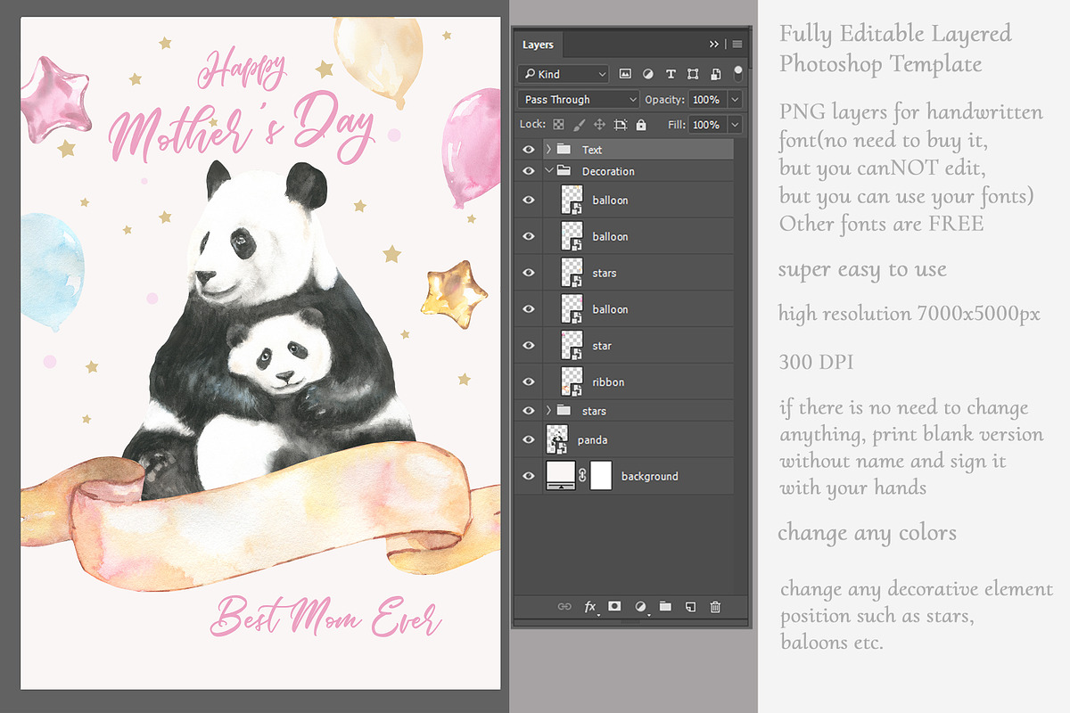 Mother's day Panda Greeting Cards, a Card Template by Catherine Wheel (Photo 4 of 4)