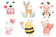 Watercolor Valentine Animals Clipart, an Illustration by Dream Creation (Thumbnail 2 of 7)