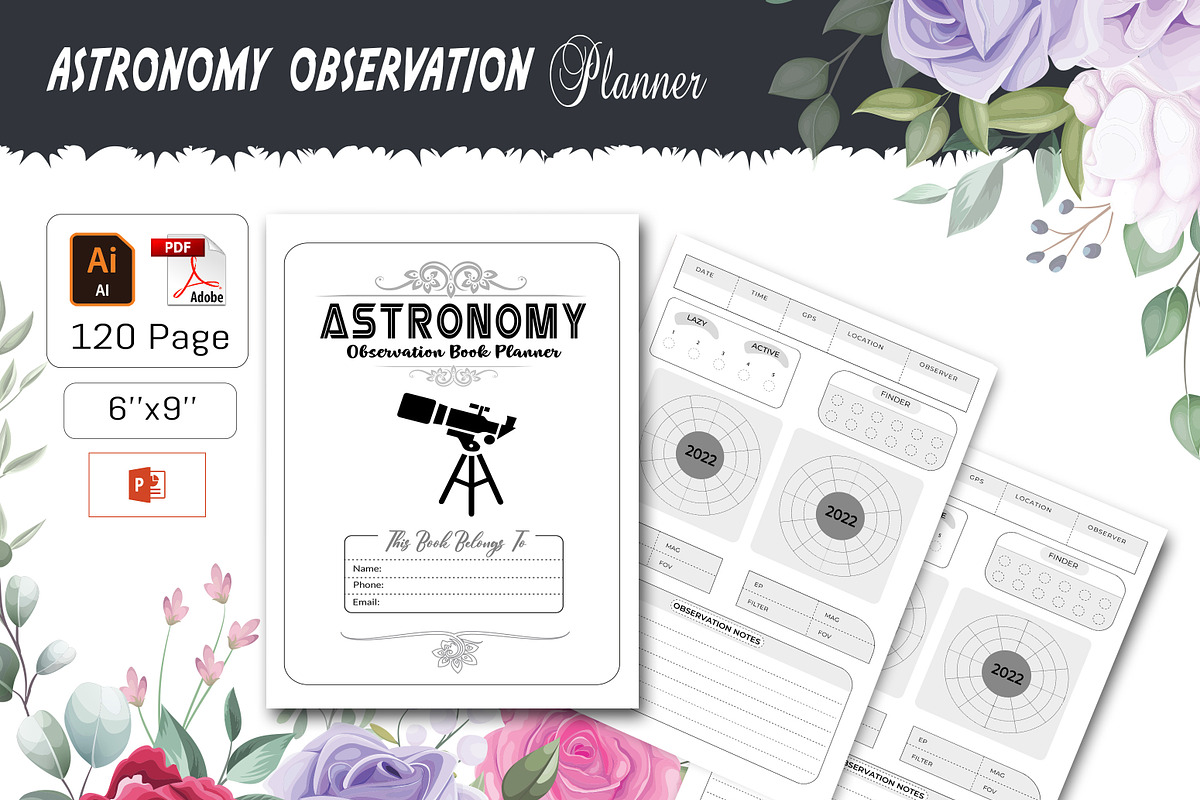 Astronomy Observation Log Book, a Stationery Template by design_hut