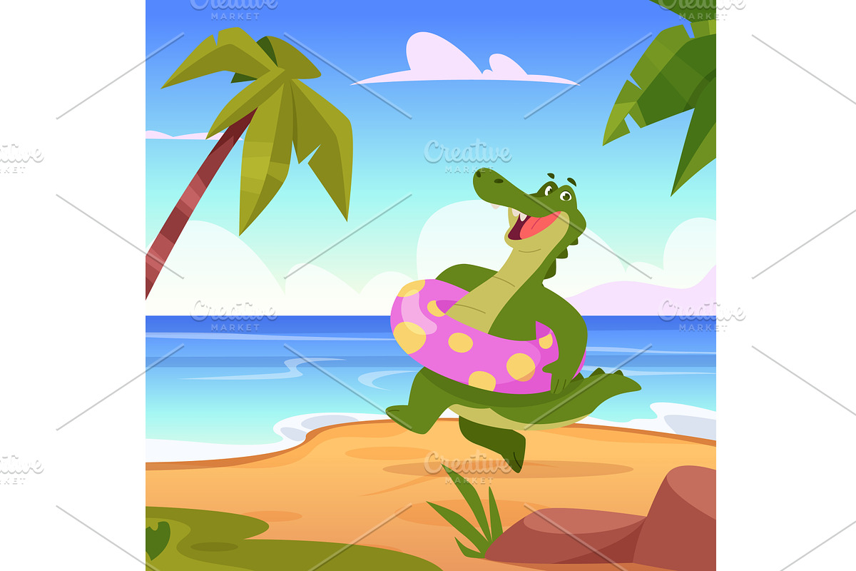 Crocodile with rubber circle. summer, an Animal Illustration by Onyx