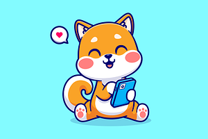 Cute Shiba Inu Dog Playing Phone, an Animal Illustration by Catalyst Labs