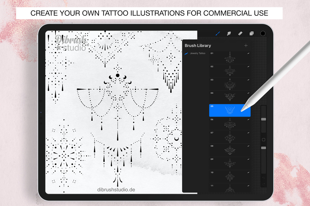 Procreate Ornament Tattoo Stamps, a Brush Add-On by DiBrush Studio (Photo 2 of 9)