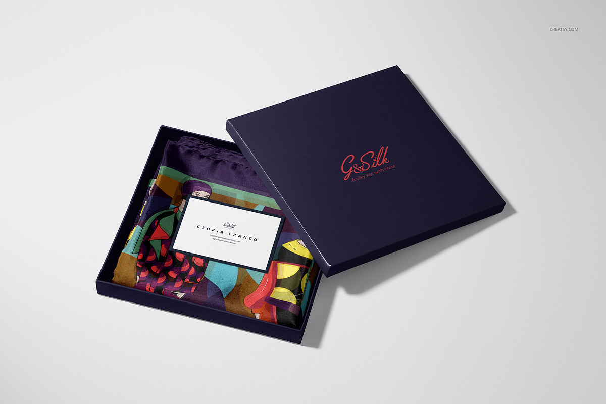 Habotai Silk Scarf with Box Mockup, a Hat Mockup by creatsy5 (Photo 5 of 10)