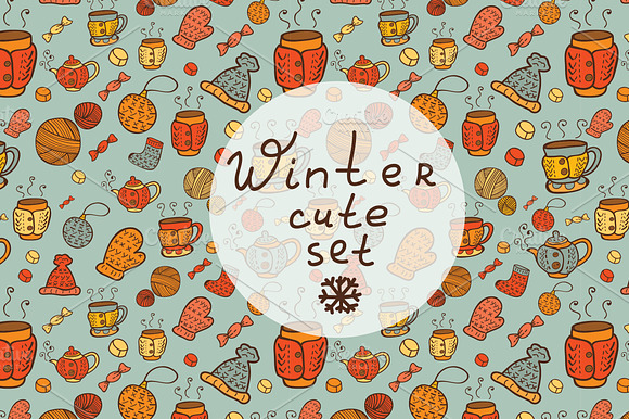 Winter cute patterns + elements. preview 5