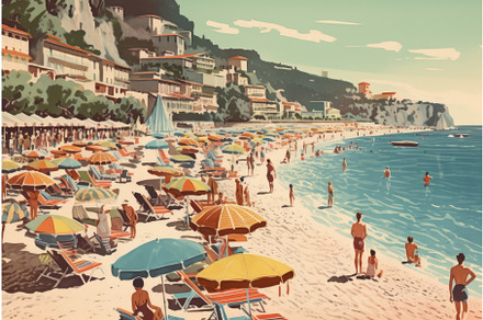 Retro card beach. Generate Ai, a Texture Illustration by Ylivdesign