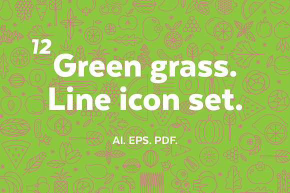 Green Grass. Line Icon Set.