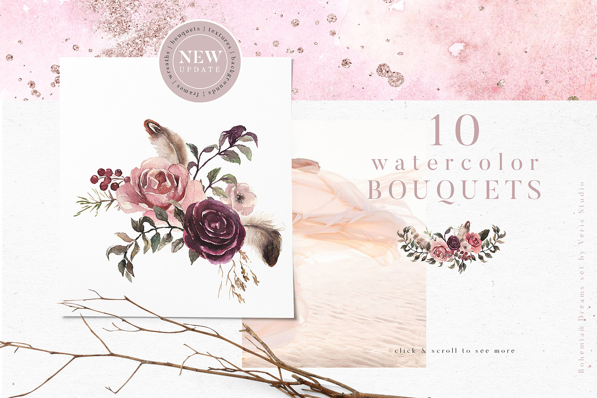 Watercolor Boho Floral Unicorn Set, a Decorative Illustration by Veris Studio (Photo 5 of 15)