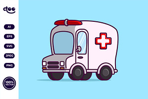 Simple Cute Cartoon Ambulance, a Transportation Illustration by Satisfactoons