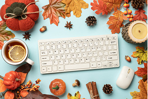Autumn office workspace. Fall flat, a Food & Drink Photo by Nadia-nb