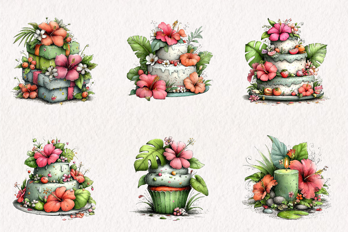 Tropical Lush Green Birthday Clipart, an Illustration by CreationArt (Photo 3 of 10)