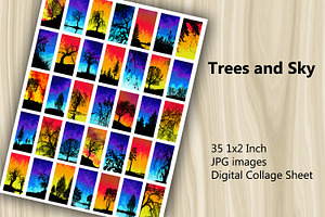 Digital Collage Sheet - Trees And Sk