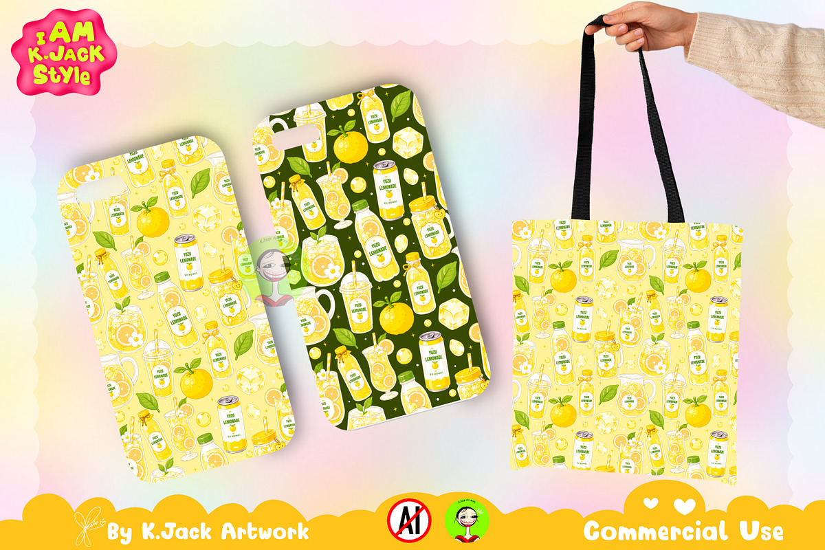 Cute Yuzu Lemonade Drink Seamless, a Background Graphic by K.JackArtwork (Photo 4 of 8)