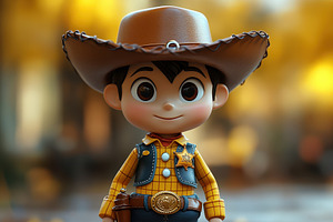Toy cowboy figure stands in an autum, a Photo by Tanuart