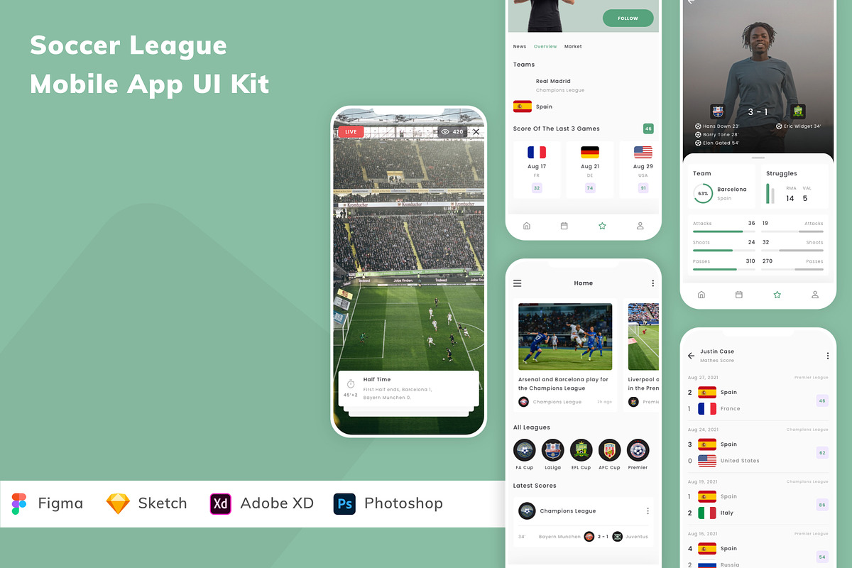 Soccer League Mobile App UI Kit, an UI Kit Template by Betush