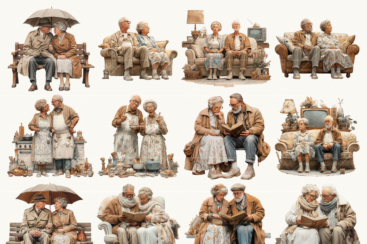 Elderly Couple Clipart Bundle, a Person Illustration by BusyDaydesign (Photo 2 of 9)