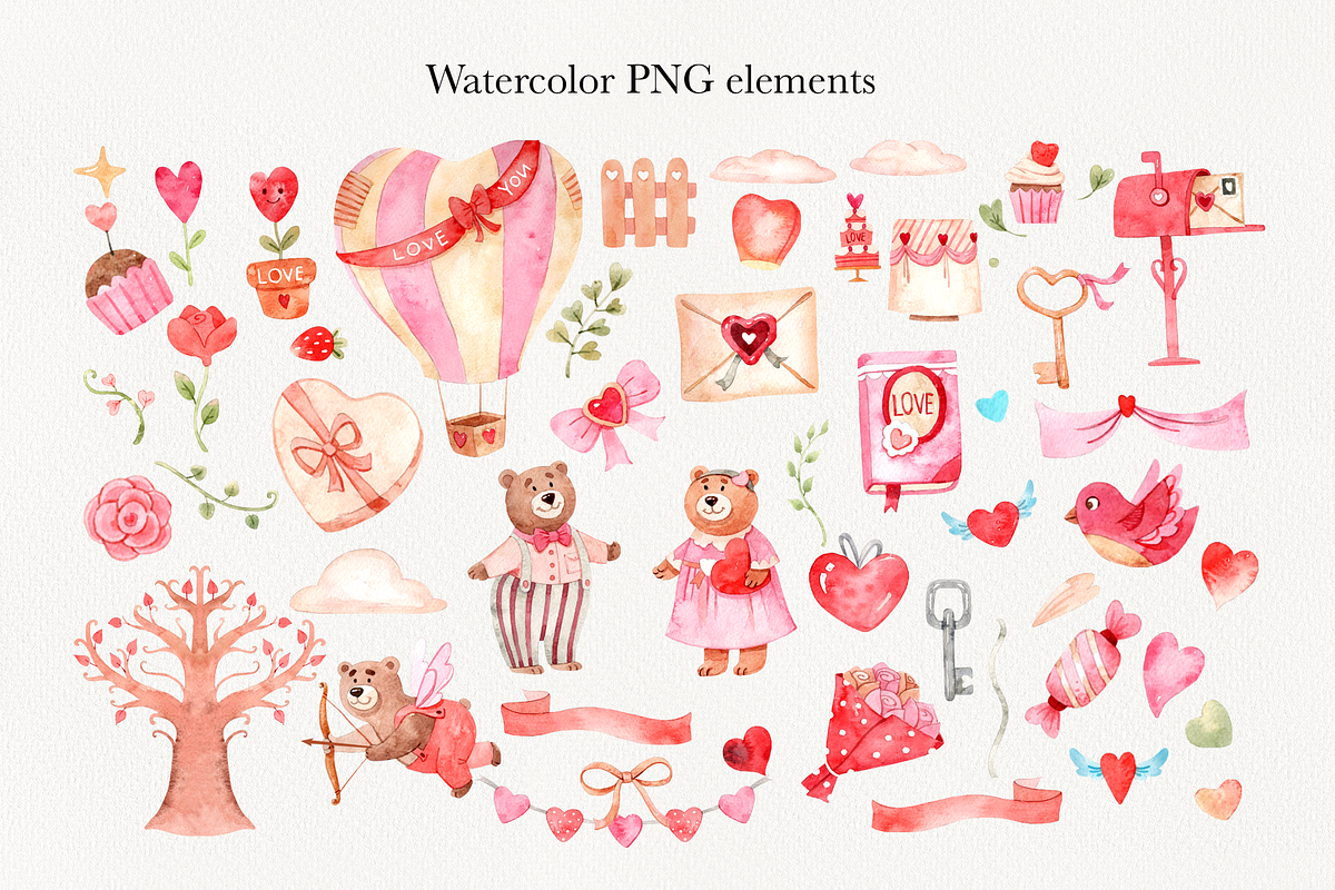 Valentines day clipart+8patterns, a Seasonal Illustration by ZinchArt (Photo 2 of 3)
